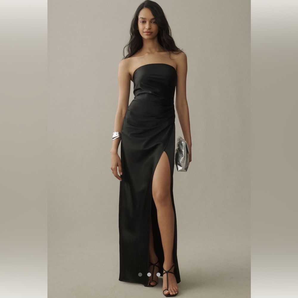 BHLDN Danielle Strapless Side Slit Stretch Satin Maxi Dress